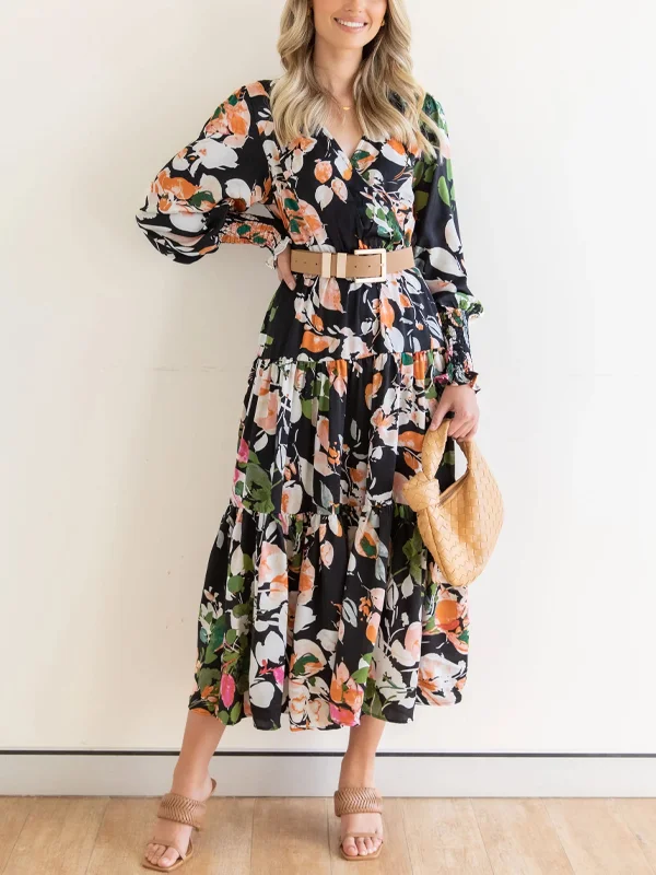 Long sleeve printed midi dress