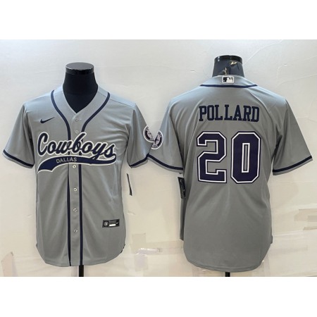 Men's Dallas Cowboys #20 Tony Pollard Grey With Patch Cool Base Stitched Baseball Jersey 2OUP