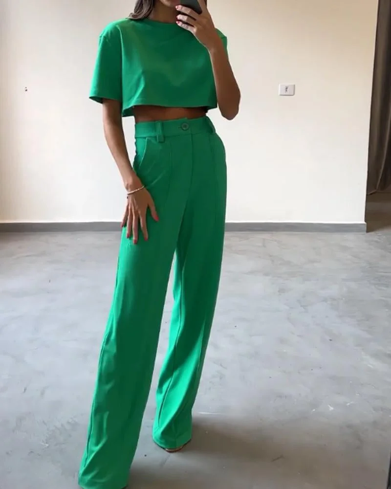 Simple Casual T-shirt Suit Pants Set