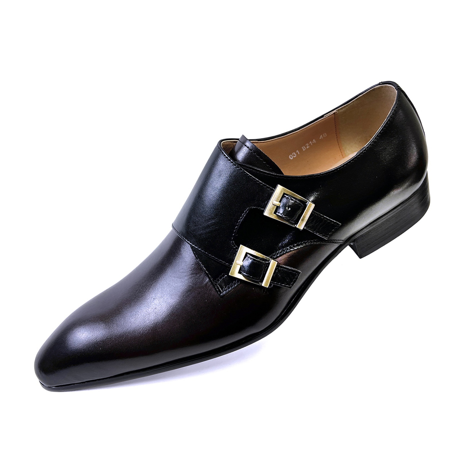 Double Buckle Monk Style Black Dress Bridegroom Best Men Shoes Leather Shoes For Men