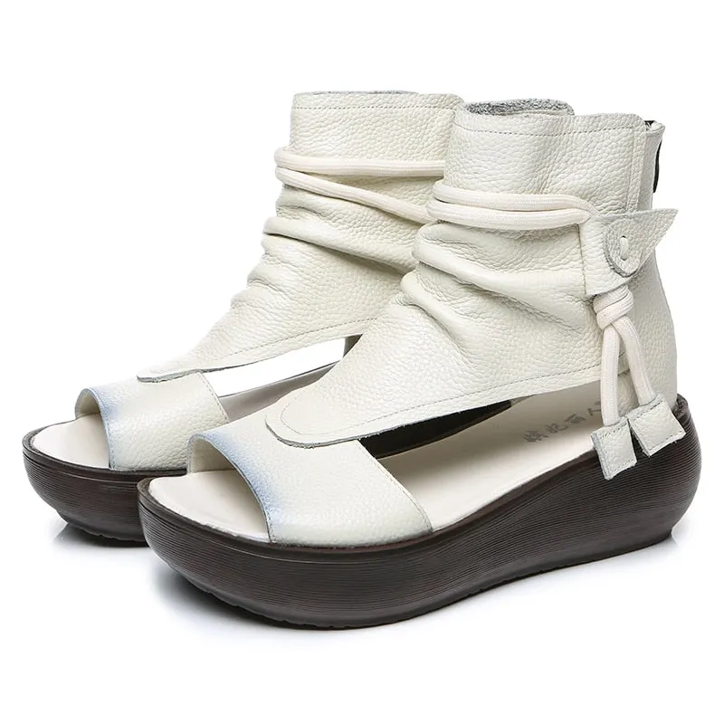 GKTINOO Ladies Sandals 2021 New Spring Retro Women Shoes Genuine Leather Zip Flat With Sewing Handmade Platform Sandals