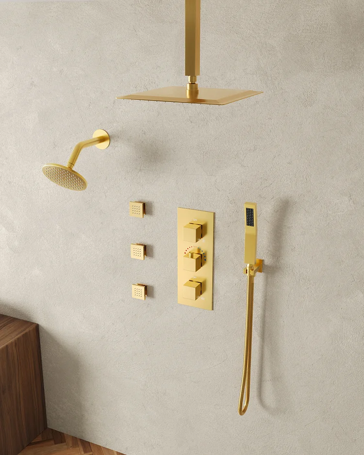 SFS-1067-GD12 EVERSTEIN Four-function 12-inch luxurious dual-top shower set（BRUSHED GOLD）