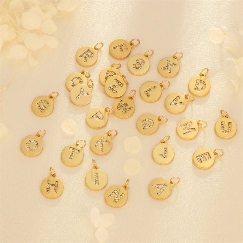 Minimalist Letter Copper Plating Inlay Zircon 18k Gold Plated Charms