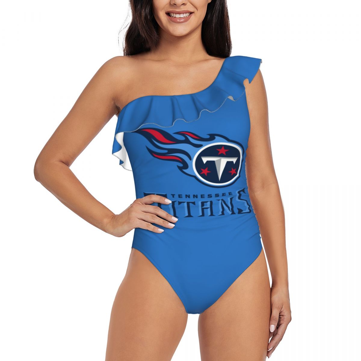 Tennessee Titans One Shoulder Ruffle Bathing Suit