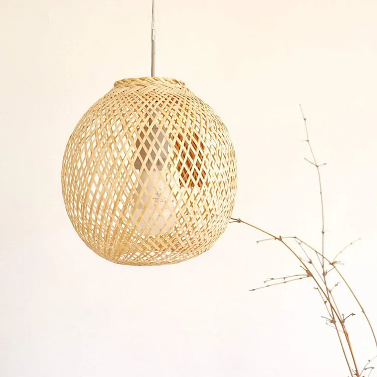 Round Bamboo Pendant Light Over Island