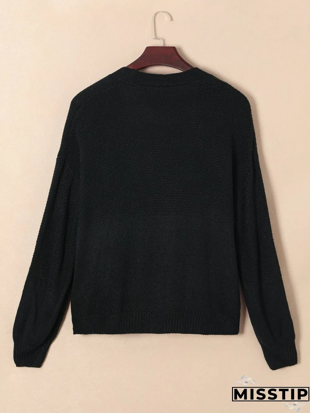 Sweet Black Floral Bubble Sleeve Cardigan with Shoulder Drop
