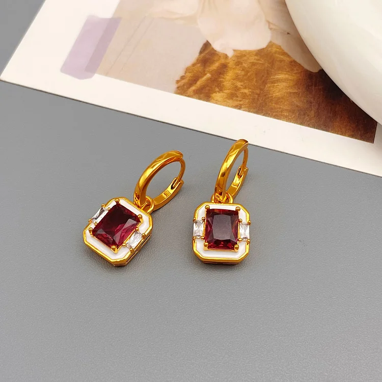 Geometric minimalist zircon drop glaze earrings