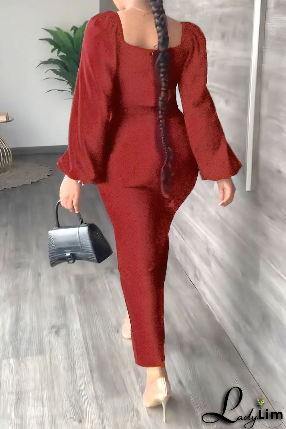 Sky Blue Fashion Solid High Opening Square Collar Pencil Skirt Dresses