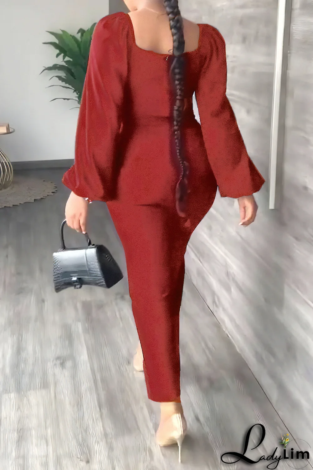 Sky Blue Fashion Solid High Opening Square Collar Pencil Skirt Dresses