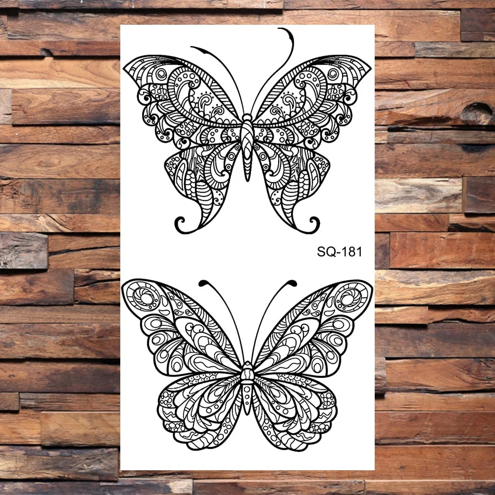 Small Butterfly Temporary Tattoos For Women Girls Realistic Skull Rose Flower Snake Feather Fake Tattoo Sticker Back Arm Tatoos