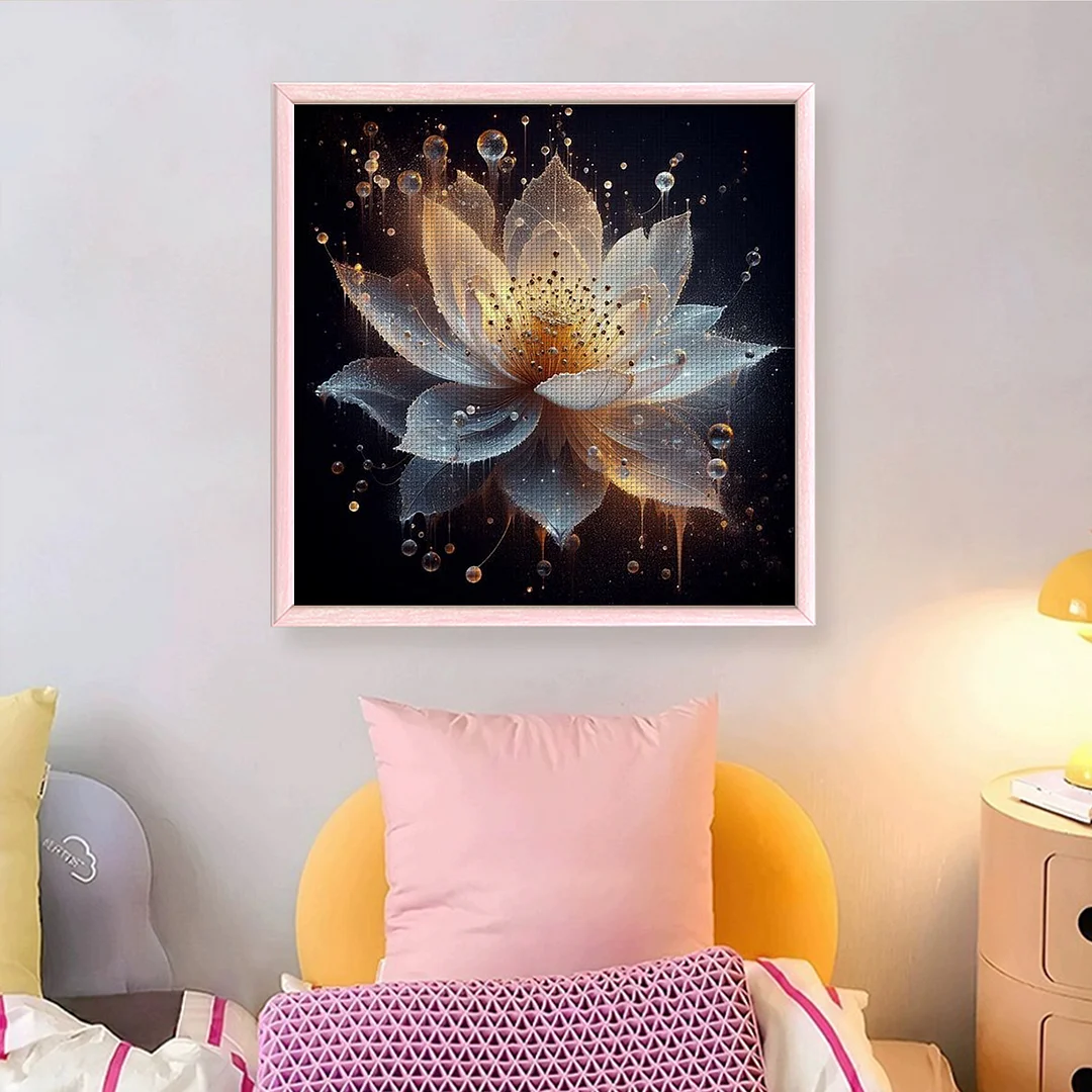 Gold Lotus Full 18CT DIY Counted Cross Stitch Kits for Adults Home Decor 30x30cm