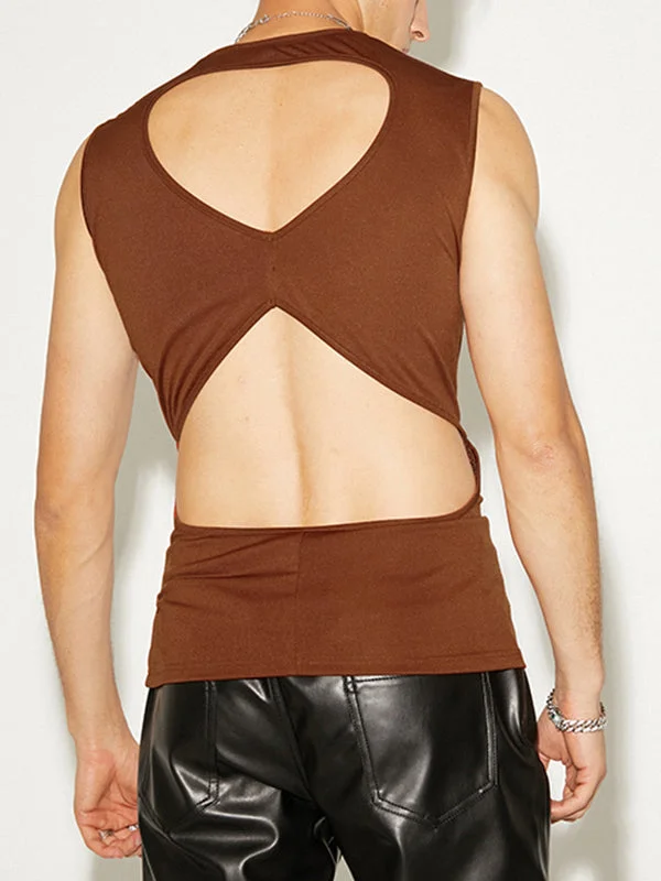 Aonga - Mens Twist Back Cutout Solid Tank TopJ