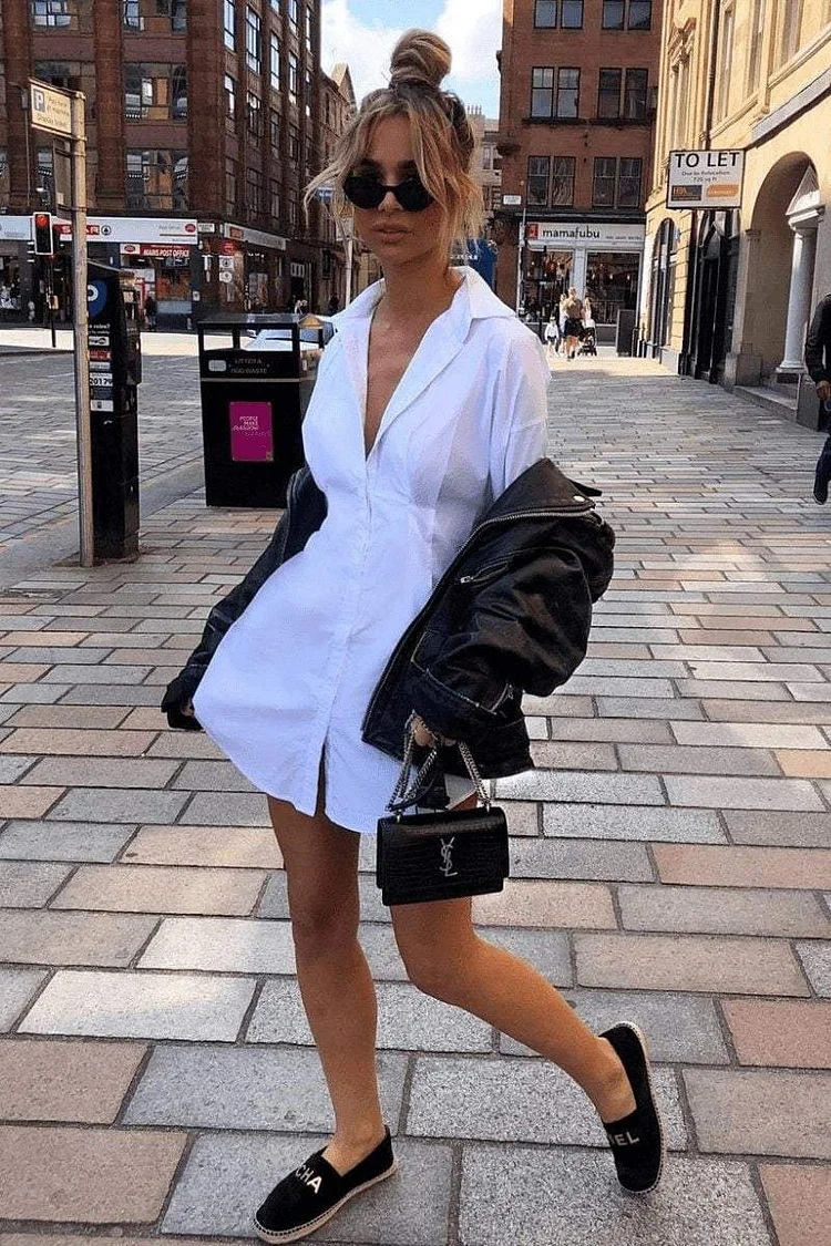 White Cinch Waist Shirt Dress - Charlie Katch Me