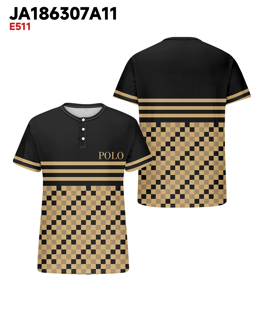 Men's Plus Size Casual Daily Black Plaid Print Henry Collar Button Short Sleeve T-Shirt
