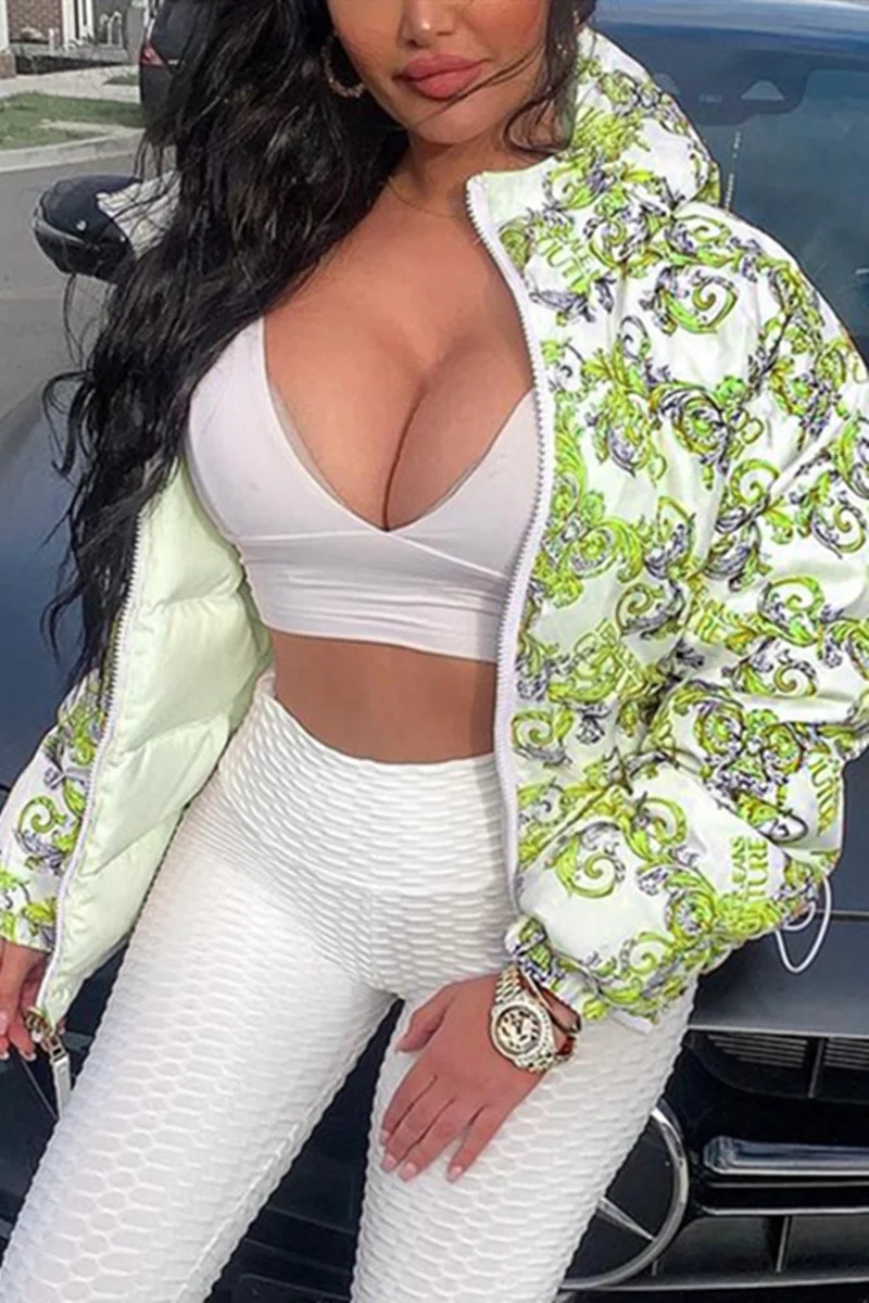 Green Fashion Casual Print Cardigan Outerwear | EGEMISS