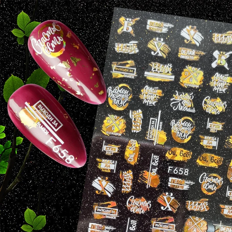 Summer Design 3D Stickers For Nails iridescent Black Gold Flower Leaf Series Decorations Sliders Nail Art Sticker Decals