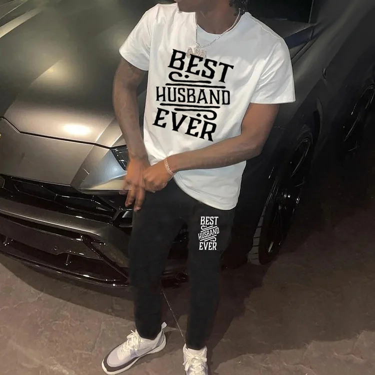 Best Husband Ever Print T-Shirt & Trousers Two-Piece Set