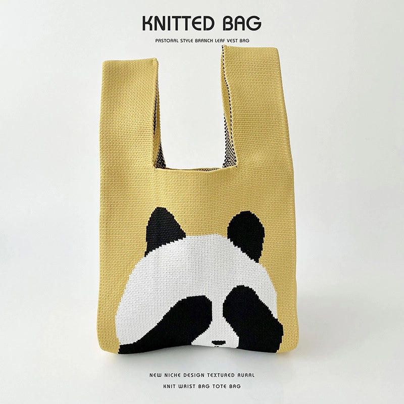 Women’s Medium Knit Animal Cute Basic Open Handbag