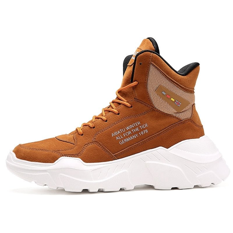 High Top Running Shoes Autumn Winter Breathable Leather Sneakers for Men Lightweight Gym Runing Shoes Tourism Walking Stability
