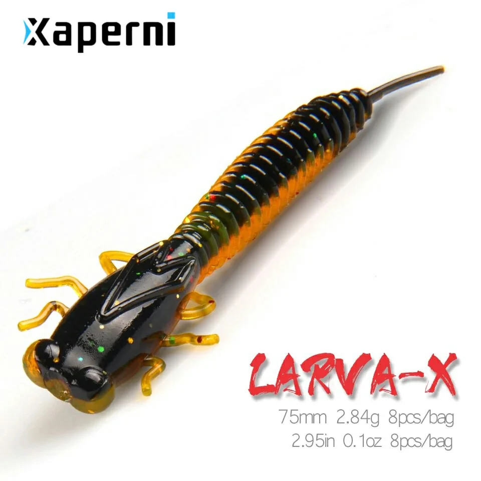 Xaperni Larva  75mm 2.84g 8pcs Artificial  Soft Lures Fishing Worm Silicone Bass Pike Minnow Swimbait Jigging Plastic Baits