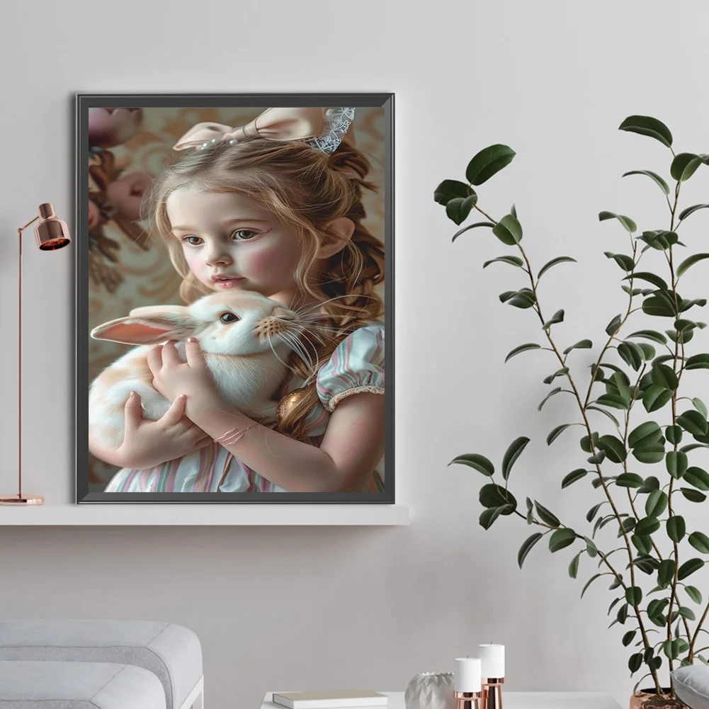 Full Round Diamond Painting 30*40cm - Girl Holding A Rabbit