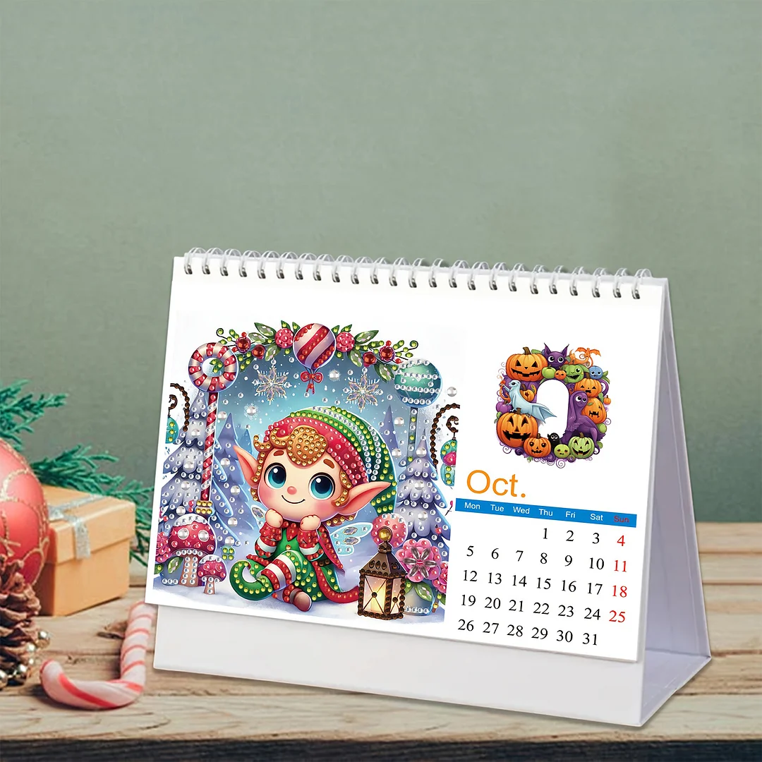 2026 Calendar Diamond Painting Kit Christmas Elf DIY Diamond Art Desk Calendar