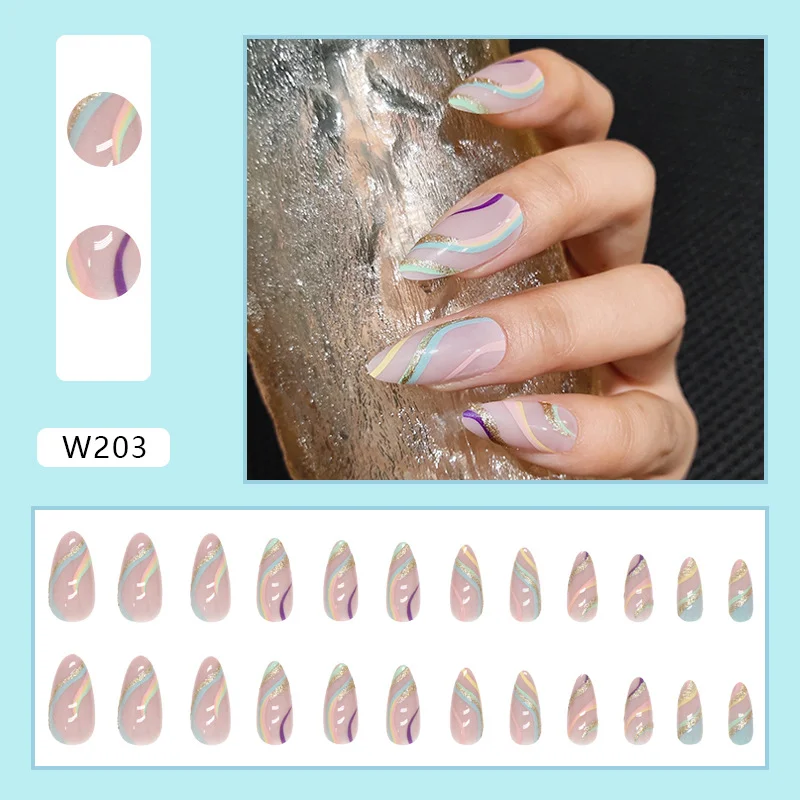 Churchf Churchf A Finished Multi-Color Corrugated Shiny Gold Powder Nail Ins Wind Fake Nails 24 Pieces Box