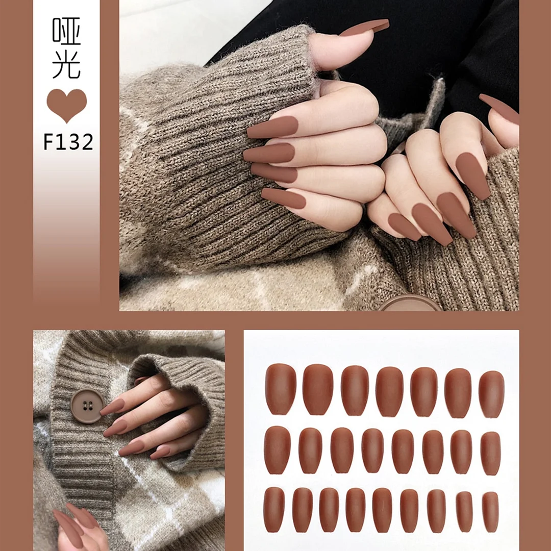 Nail Art Fake Nails Stiletto Tips Clear Press on Long False with Glue Coffin Stick Display Full Cover Artificial Designs Matte-Nail Inspo