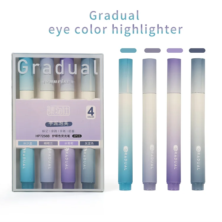JOURNALSAY 4Pcs/Set Eye Protection Color Simple Highlighter Soft Oblique Fiber Nib