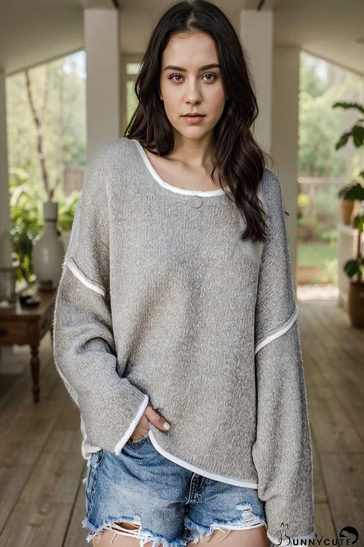 plus size casual sweater women s plus solid long sleeve round neck slight stretch loose sweater