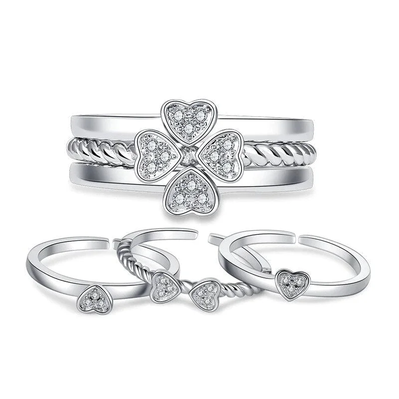Three In One Four Leaf Clover Rings