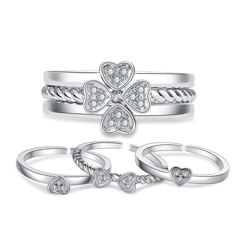 Three In One Four Leaf Clover Rings