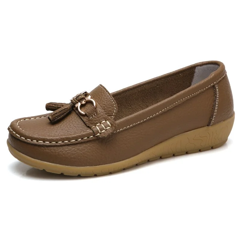 2021 Women Shoes Spring Autumn Cow Leather Flats Women Footwear Slip On Loafers Mother Moccasins Shoes Female Large Size 35-44