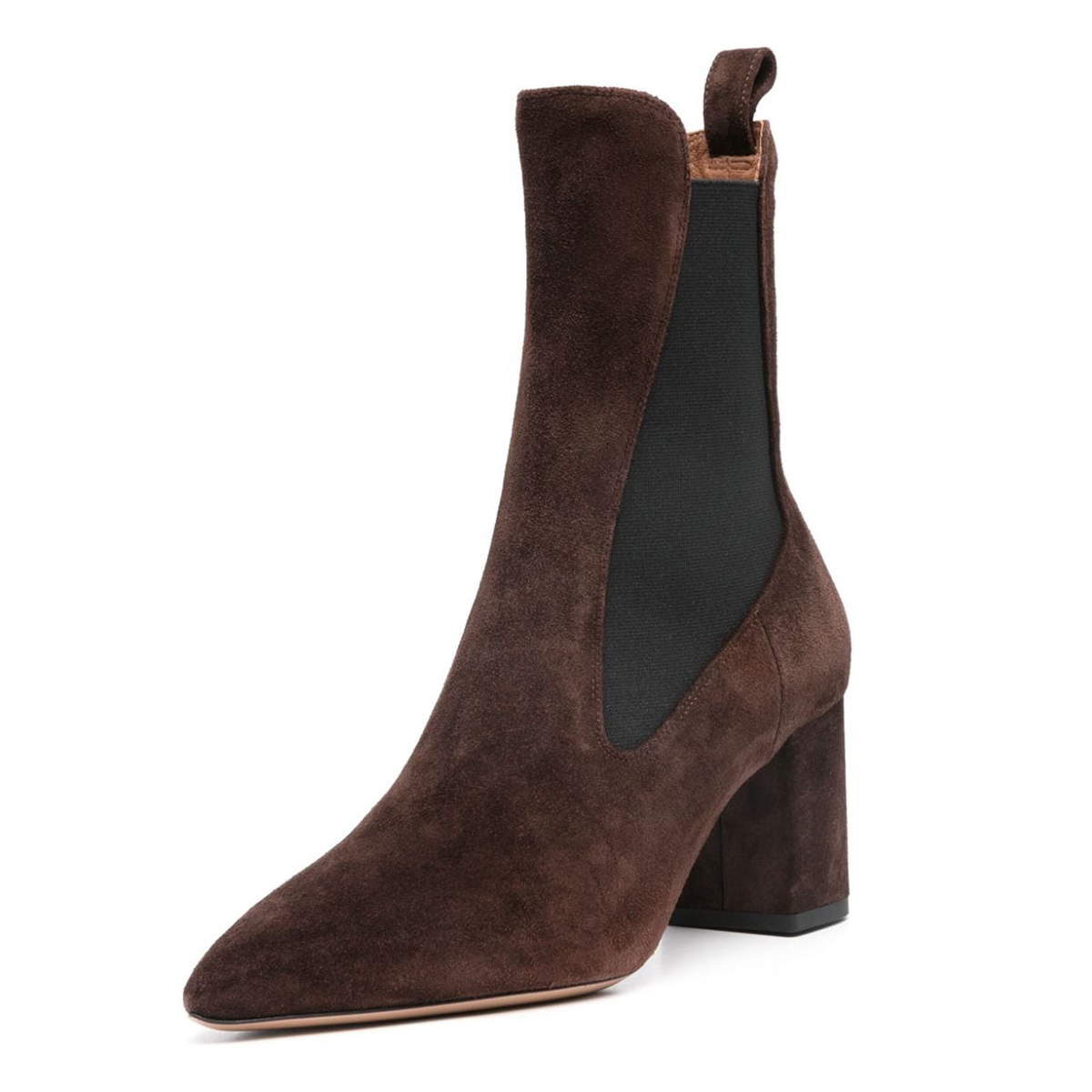 Brown Faux Suede Pointed Toe Block Heel Pull-On Ankle Boots for Women Nicepairs