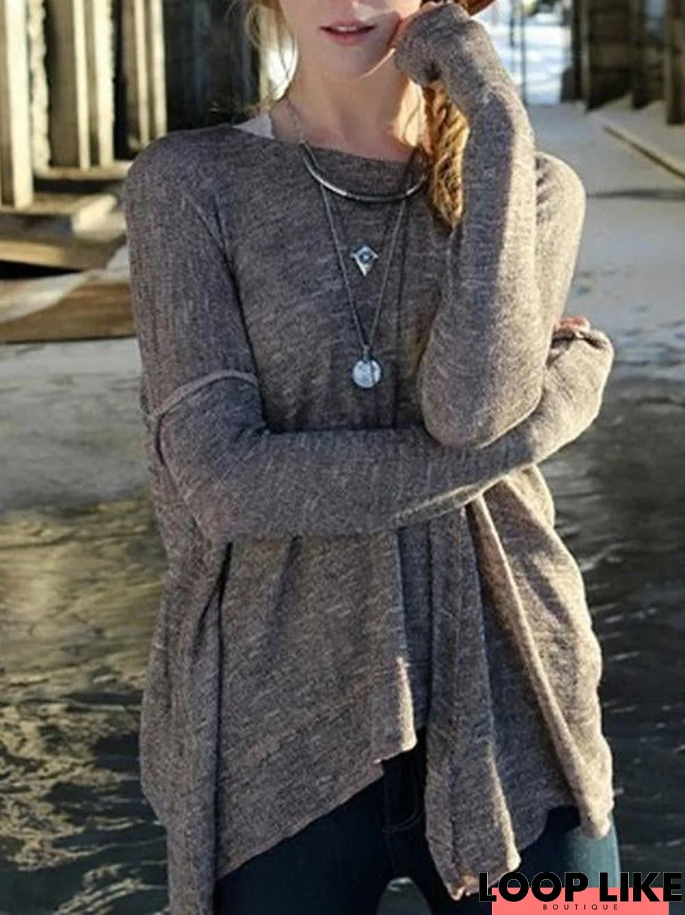 Loose Long Sleeves Backless Sweater Tops