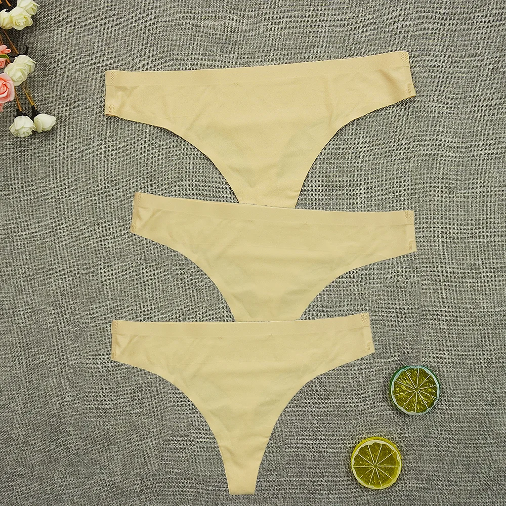 Billionm Thong Panties Woman Seamless Underwear Sports T-back Soft Ice Silk low-Rise Girl Underpants Set 3 Pcs/lot S-XL Size