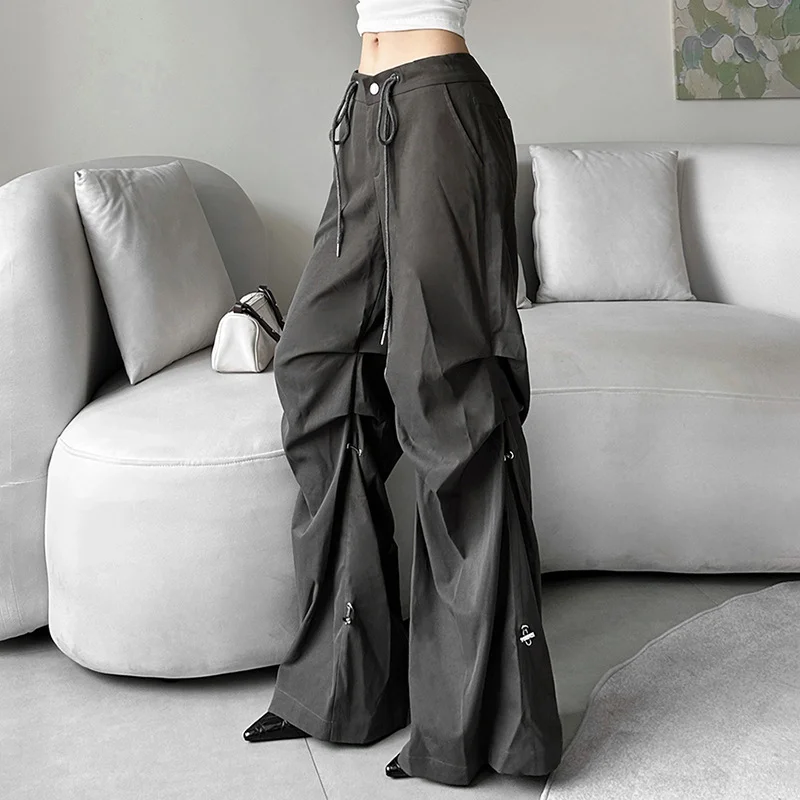 Uveng Uveng New 2023 Summer Women's Solid Color Loose Street Fashion High Waist Casual Straight Leg Wide-Leg Pants