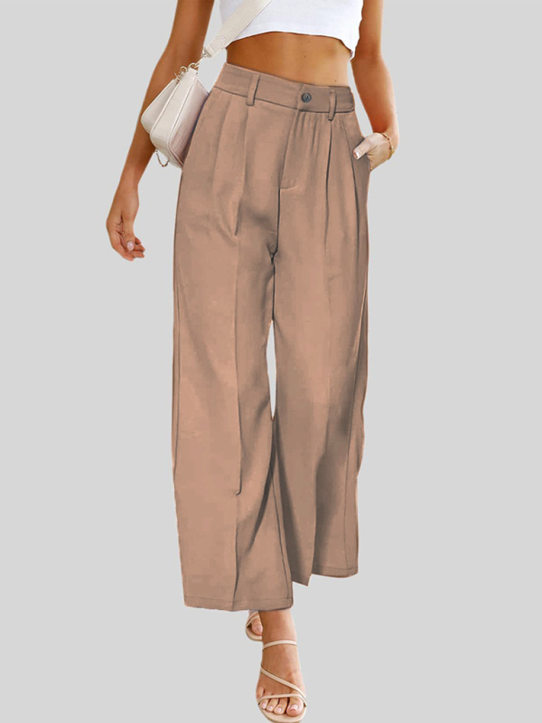 Mature Women Casual Wide Leg Dress Pants High Waist Button Down Trousers With Pockets