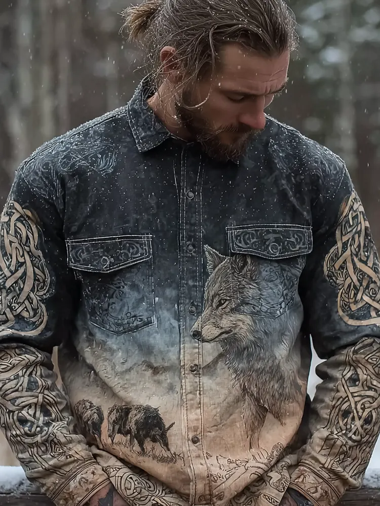 Vintage Viking Style Men's Long-sleeve Shirt