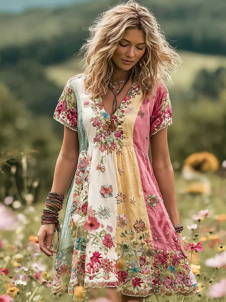 Pcmr Patchwork Women's Resort Patchwork Floral Midi Dress