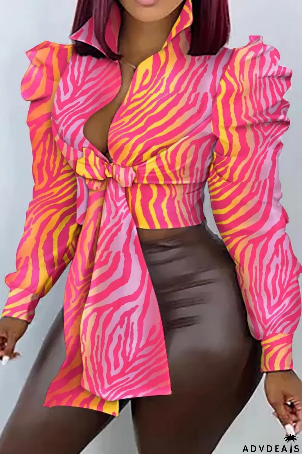 Yellow Casual Print Patchwork Shirt Collar Tops