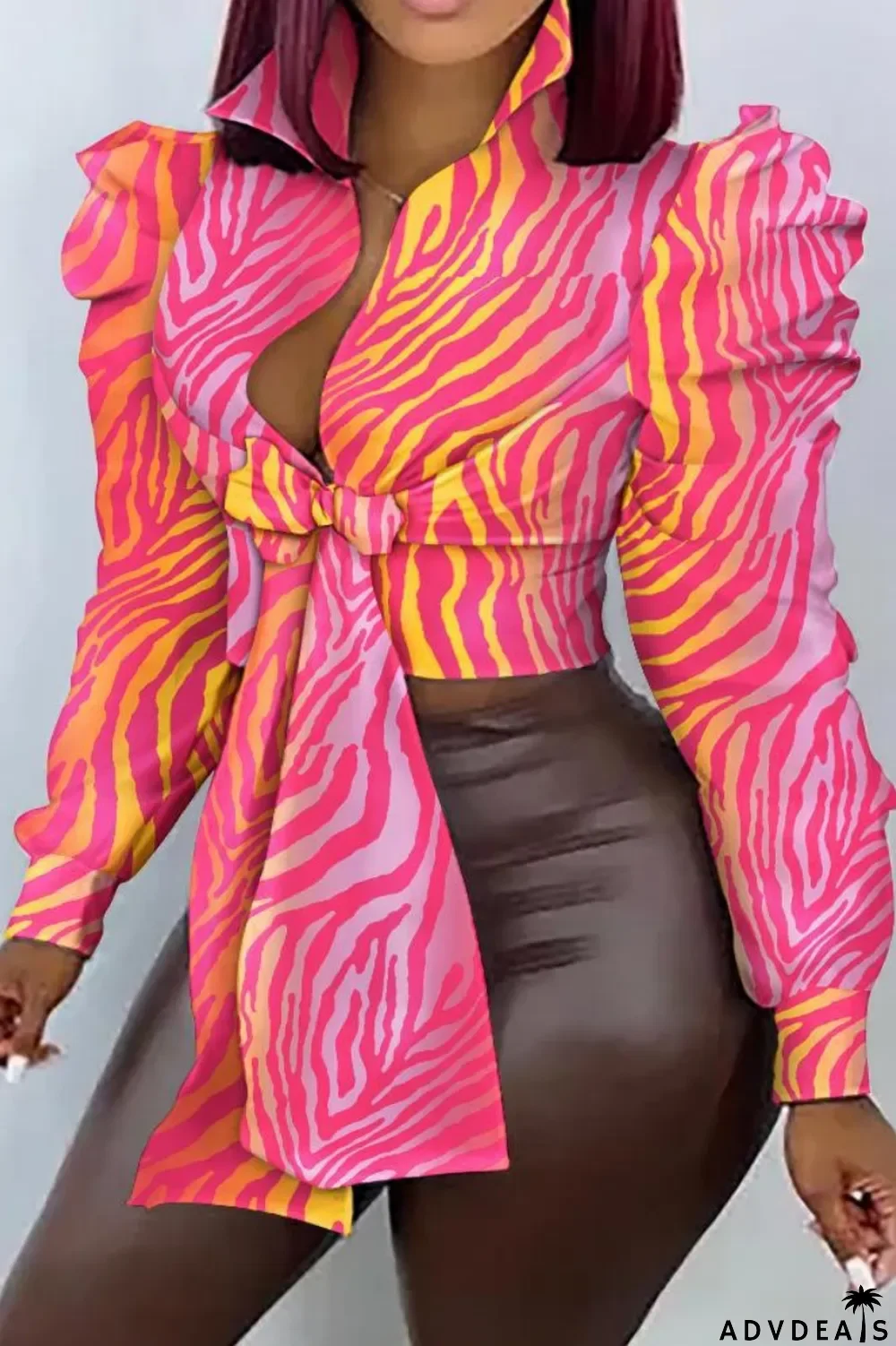 Yellow Casual Print Patchwork Shirt Collar Tops