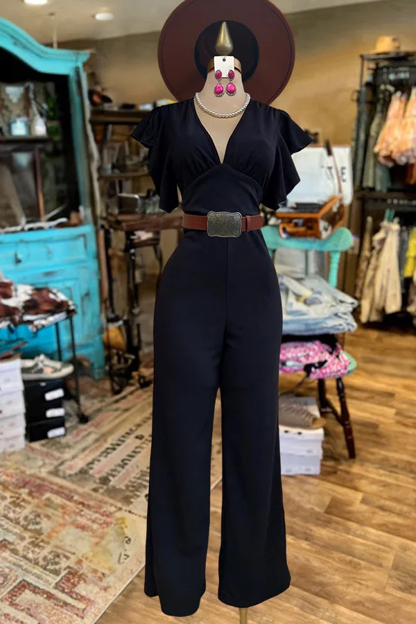 Ruffled Sleeves V-Neck Jumpsuit