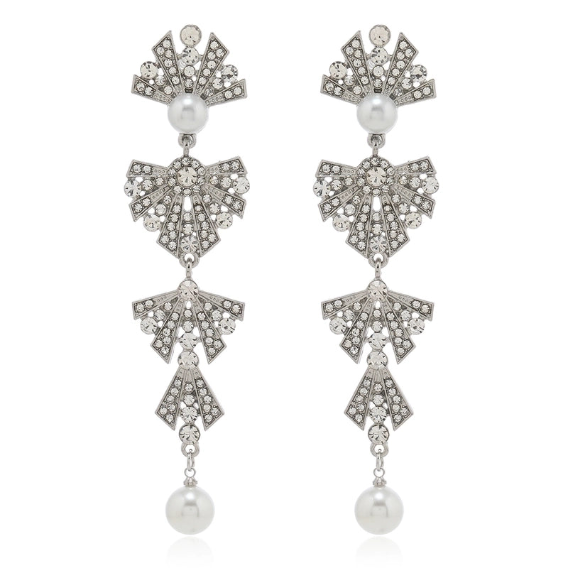 1 Pair Luxurious Minimalist Geometric Inlay Alloy Rhinestones Silver Plated Drop Earrings