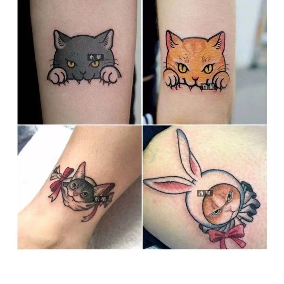 30PCS Cute Cartoon Cat Temporary Tattoos Waterproof Flash Decals Arm Wrist Body Art Fake Tatto Stickers Tatoos Animal Stickers
