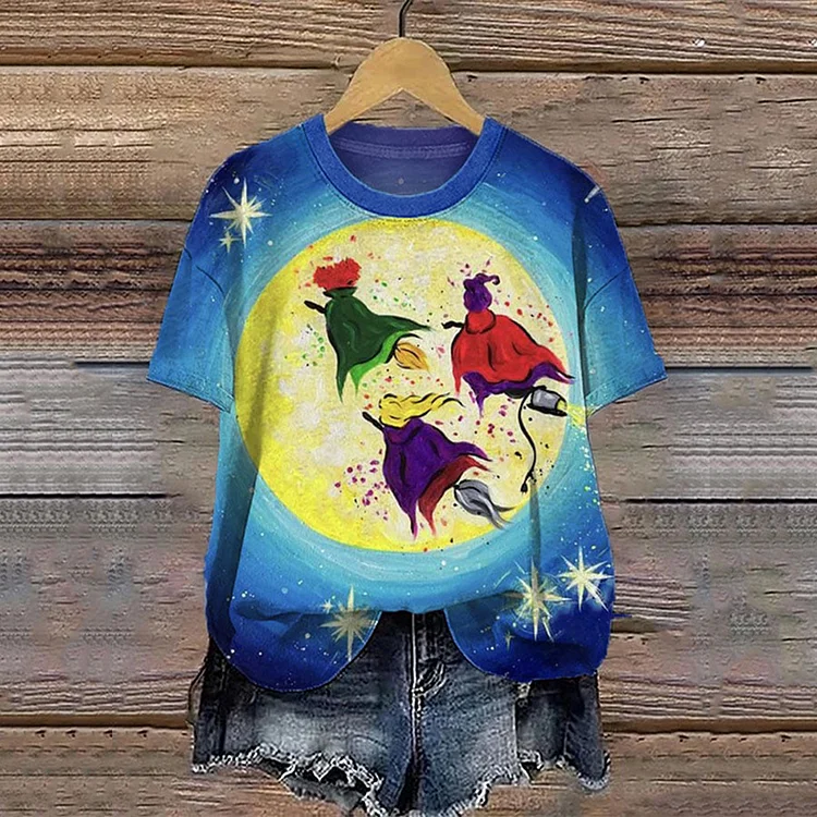 Women's Halloween Three Witches Print Casual T-Shirt