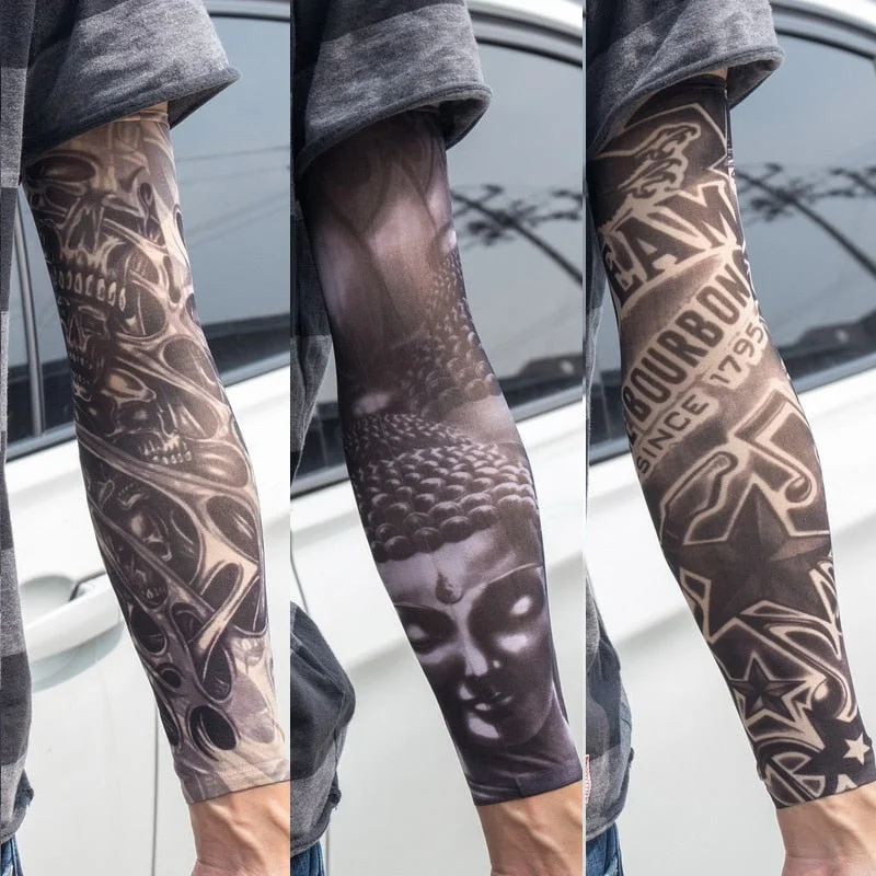 3PCS/lot new mixed 100%Nylon elastic Fake temporary tattoo sleeve skull wolf totem dragon designs body Arm stockings cool men