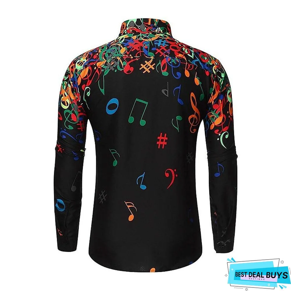 Men's Shirt Graphic Shirt Notes Turndown Blue Yellow White Black Print Outdoor Street Long Sleeve Button-Down Print Clothing Apparel Cotton Designer Business Classic / Summer / Spring / Summer