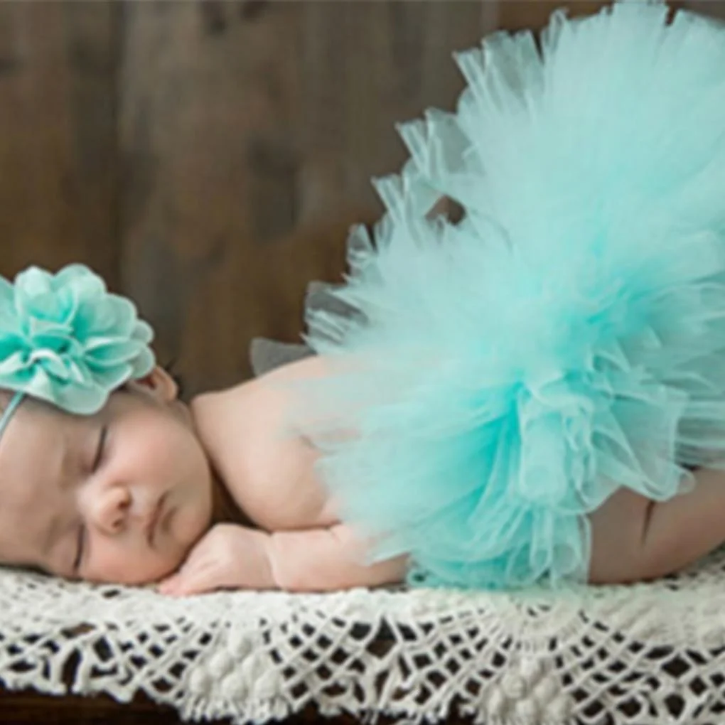 Cute Princess Newborn Photography Props Infant Costume Outfit with Flower Headband Baby Girl Summer Dress