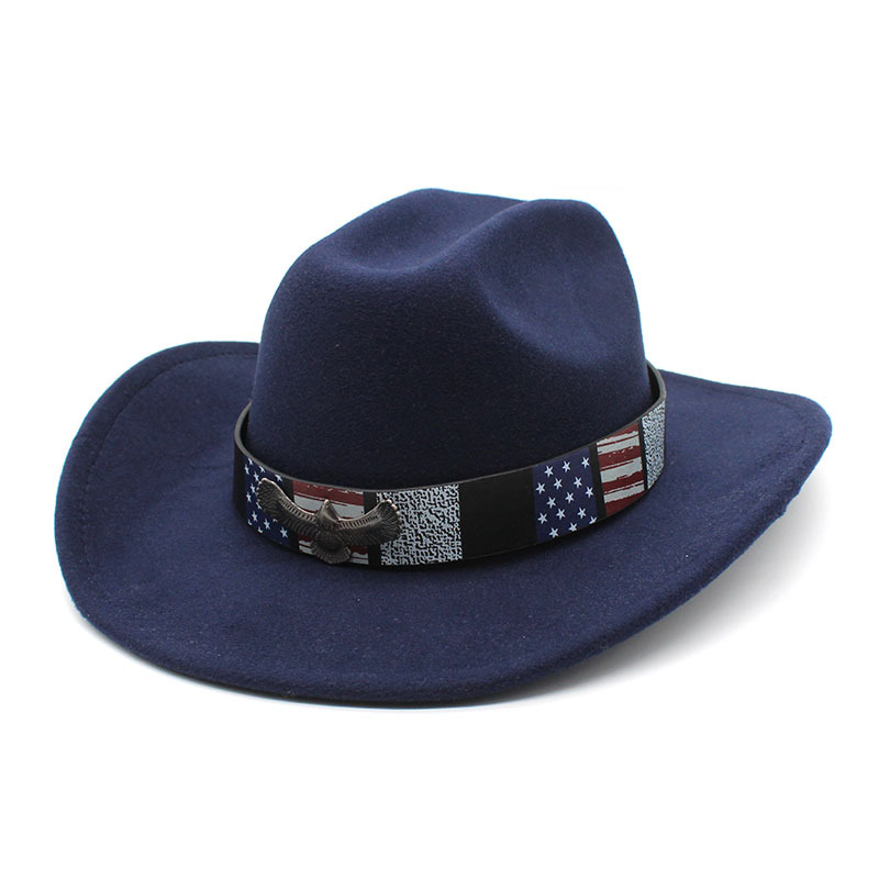 Punk Western Cowboy Felt Hat-Navy Blue